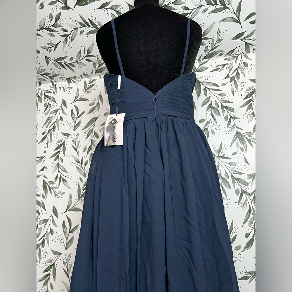 Elegant Navy Blue Evening Gown Bridesmaid Wedding Gala Sz S 6 Maxi NWT #C Plated - Picture 12 of 15